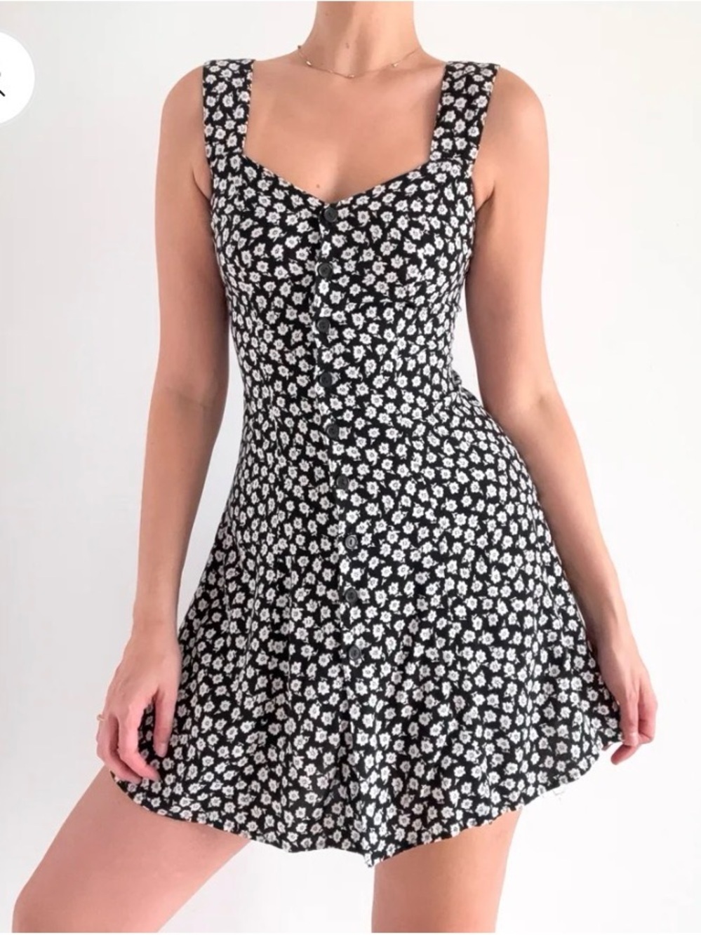 90s Vtg Victoria’s Secret Moda Int’l Retro Black Ditsy Floral Mini Dress Pin Up